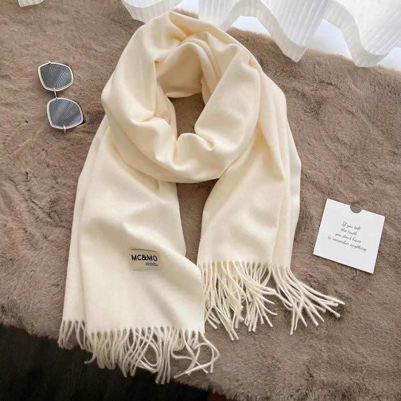 MAC049 Imitation Cashmere Solid Color Basic Tassel Scarf - Image 7