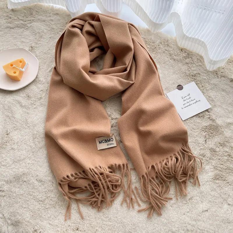 MAC049 Imitation Cashmere Solid Color Basic Tassel Scarf - Image 9