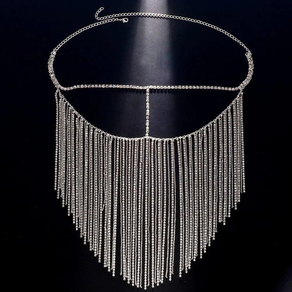 MAC054 Rhinestone Tassel Face Chain Mask - Bling Cover for Parties & Events - Image 2