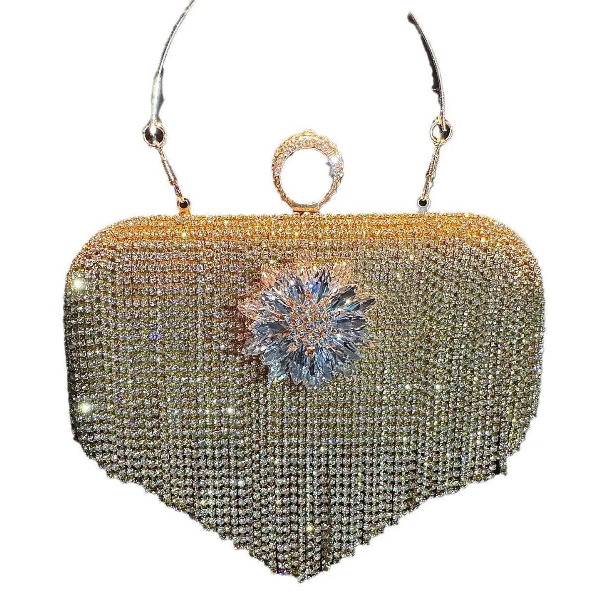 MAC056 Tassel Evening Clutch Bag Luxury Rhinestones Party Prom Purse Handbag With Detachable Chain - Image 5