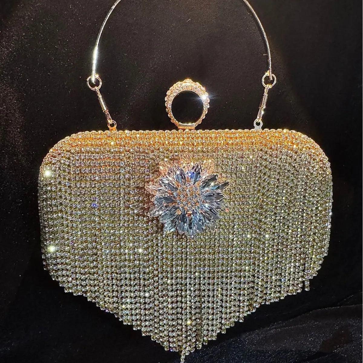 MAC056 Tassel Evening Clutch Bag Luxury Rhinestones Party Prom Purse Handbag With Detachable Chain - Image 6