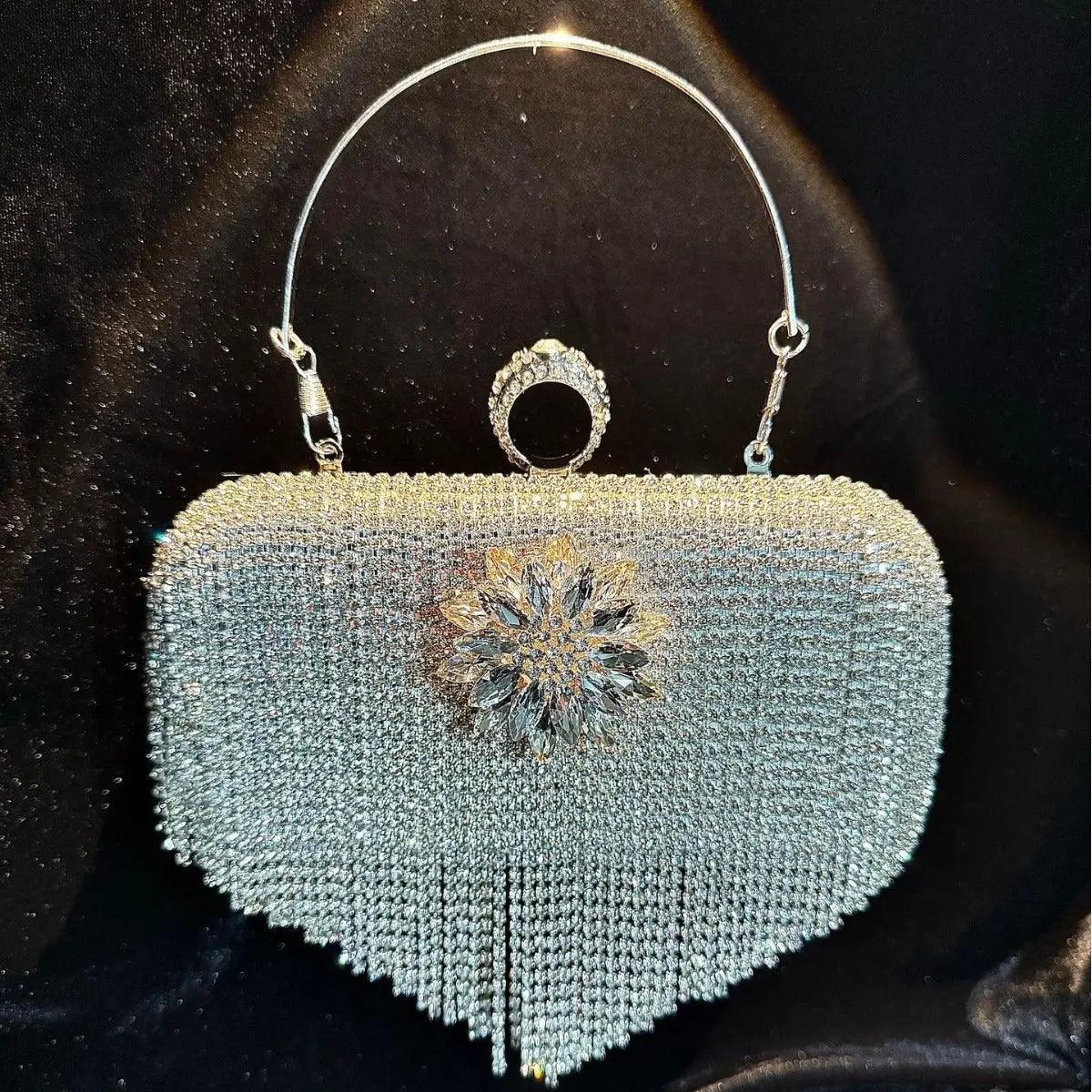 MAC056 Tassel Evening Clutch Bag Luxury Rhinestones Party Prom Purse Handbag With Detachable Chain - Image 7
