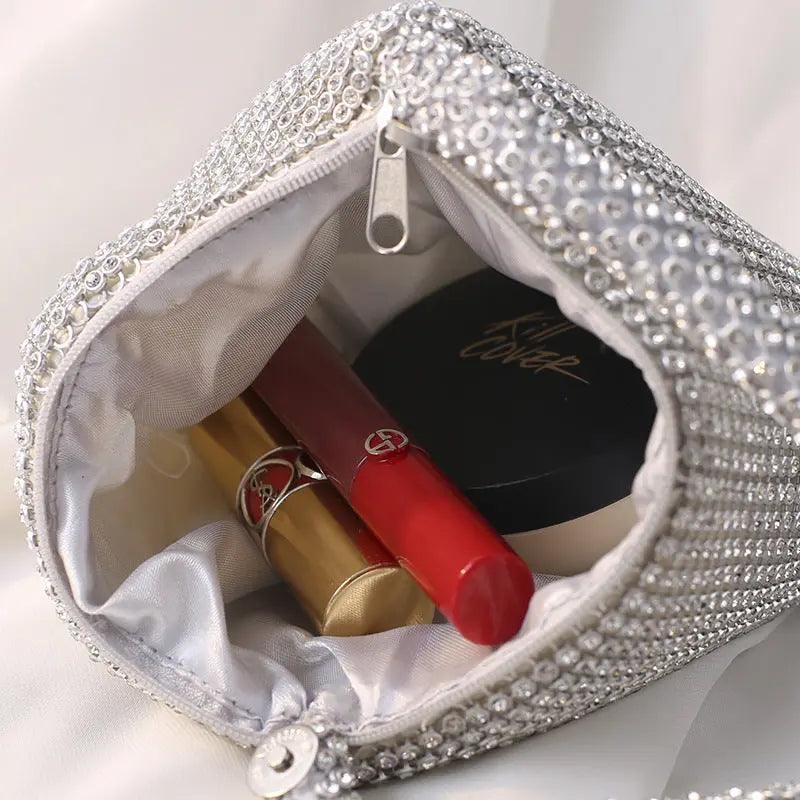 MAC057 Handbag Rhinestones Heart Shape Shiny Handmade Small Evening Bag - Image 4