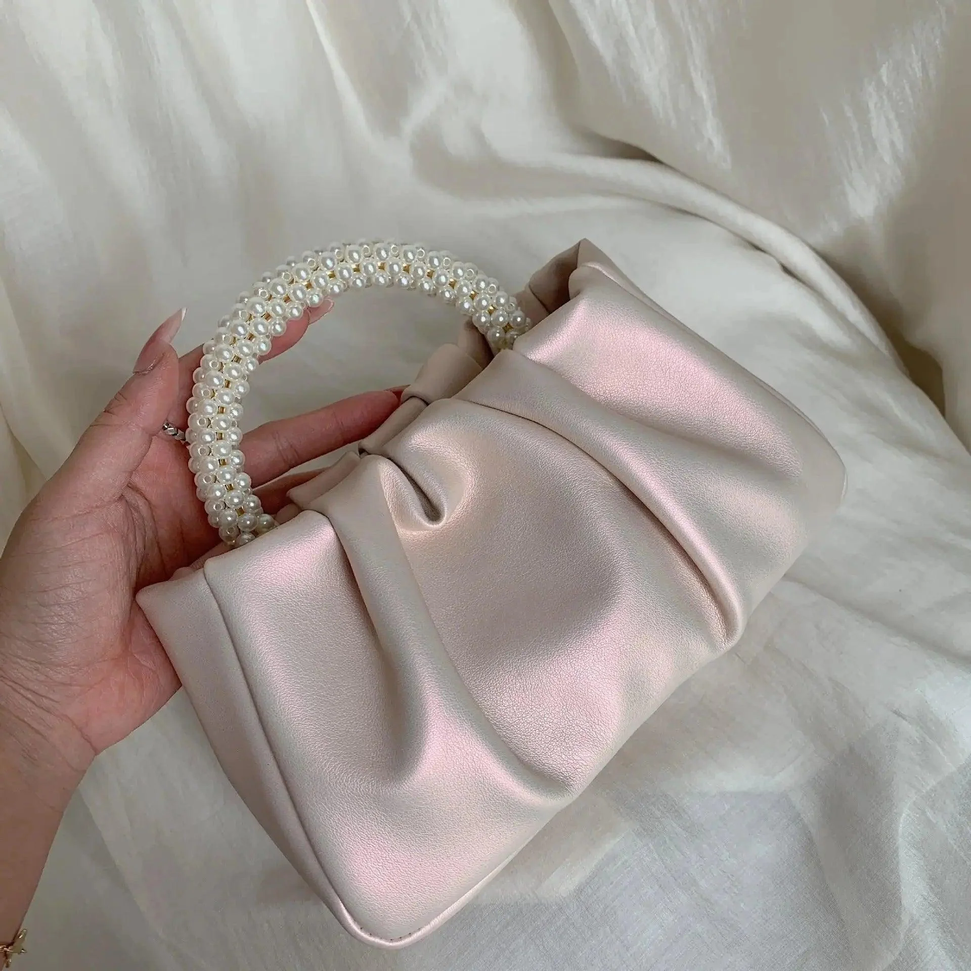 MAC062 Soft Leather Pearl Clutch Evening Bags - Image 2