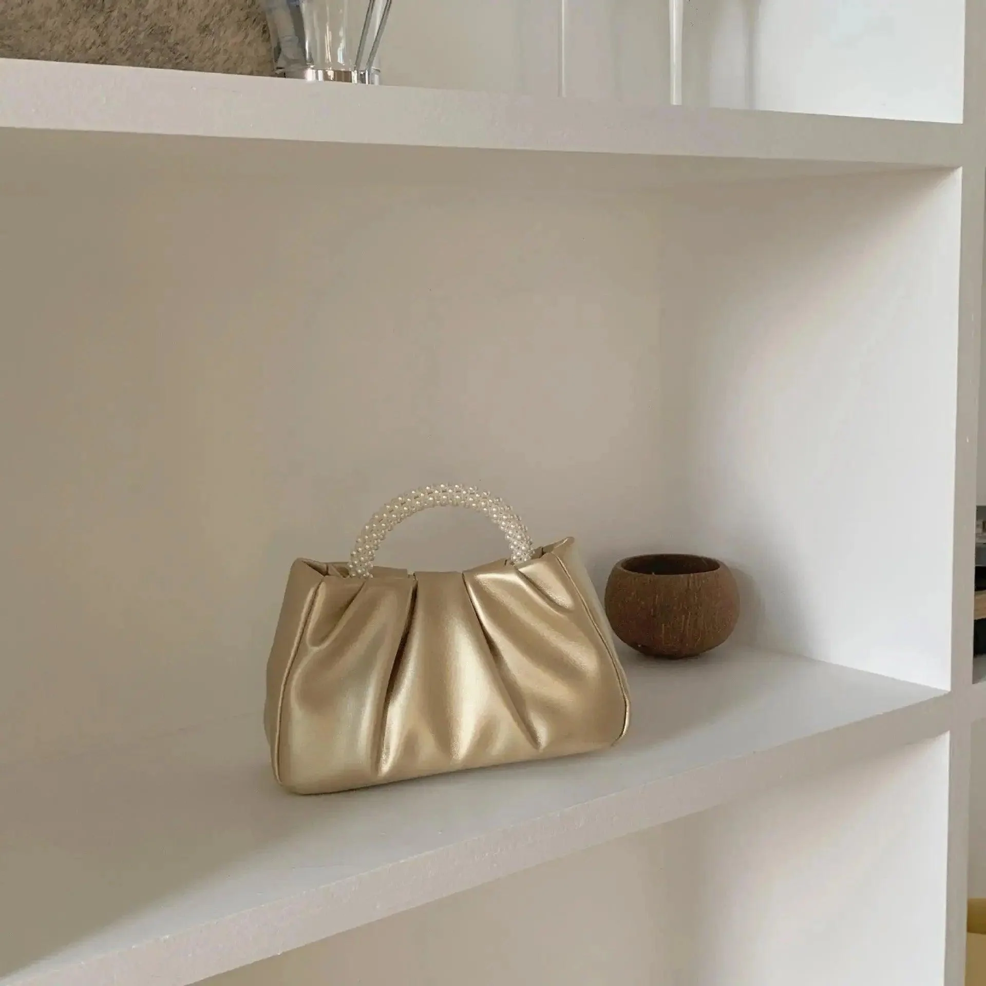 MAC062 Soft Leather Pearl Clutch Evening Bags - Image 3
