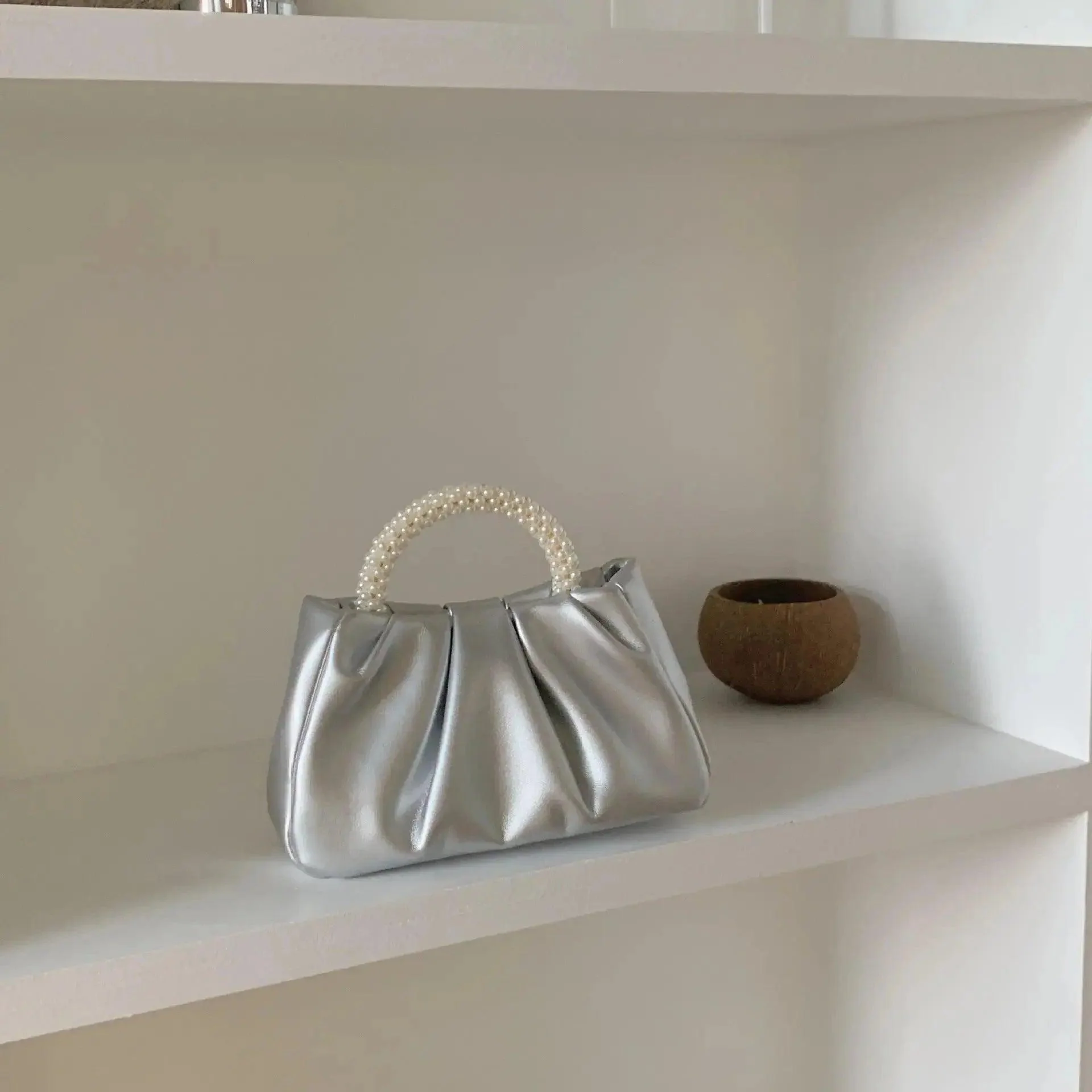MAC062 Soft Leather Pearl Clutch Evening Bags - Image 4