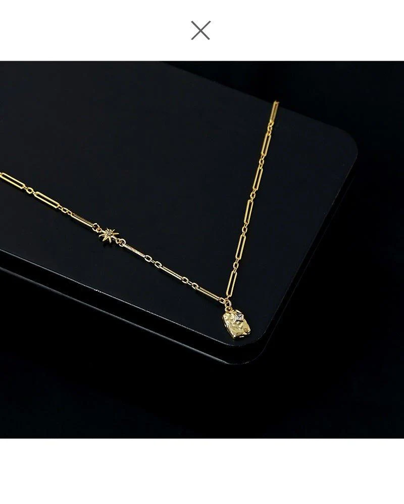 Brass Plated 18K Real Gold Light Luxury Style Zircon Inlaid Square Pendant Necklace(MAC073) - Image 2