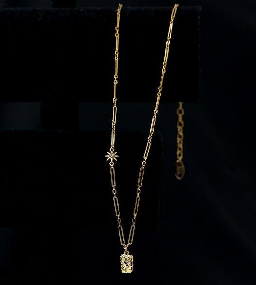 Brass Plated 18K Real Gold Light Luxury Style Zircon Inlaid Square Pendant Necklace(MAC073) - Image 4