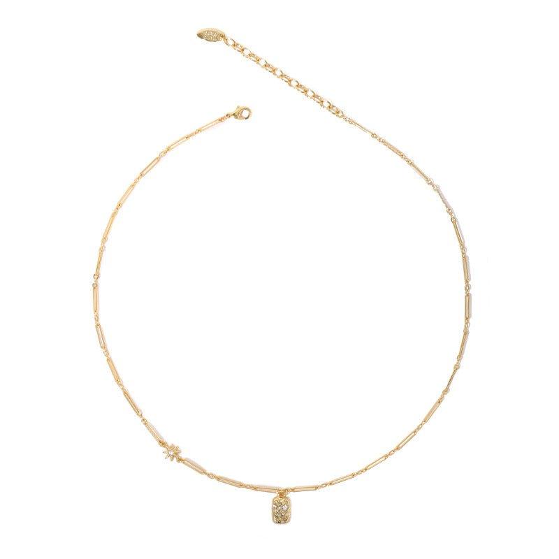 Brass Plated 18K Real Gold Light Luxury Style Zircon Inlaid Square Pendant Necklace(MAC073) - Image 5