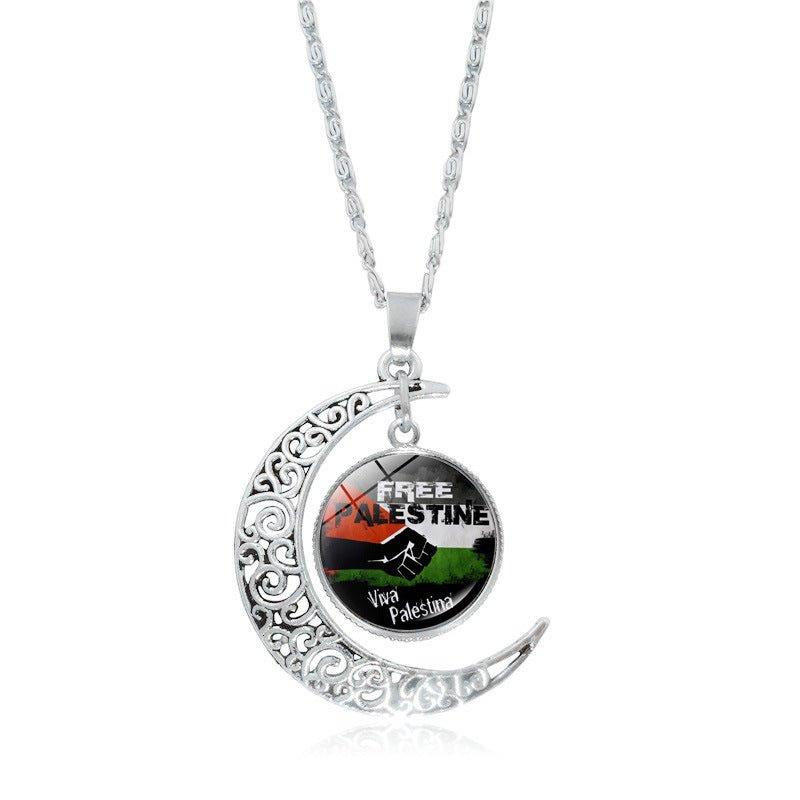 MAC077 Women's Versatile Silver keffiyeh Hollow Moon Pendant Necklace - Image 11