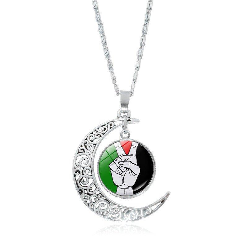 MAC077 Women's Versatile Silver keffiyeh Hollow Moon Pendant Necklace - Image 13