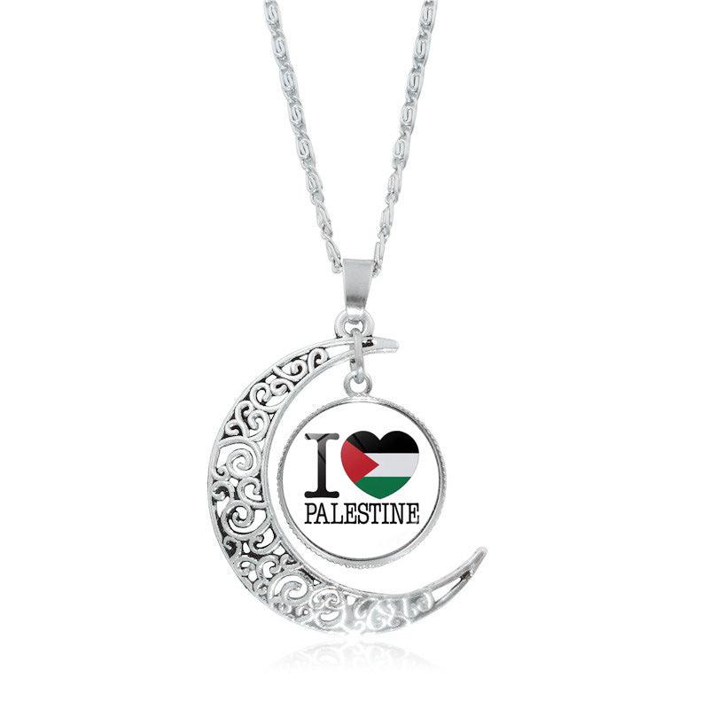 MAC077 Women's Versatile Silver keffiyeh Hollow Moon Pendant Necklace - Image 14