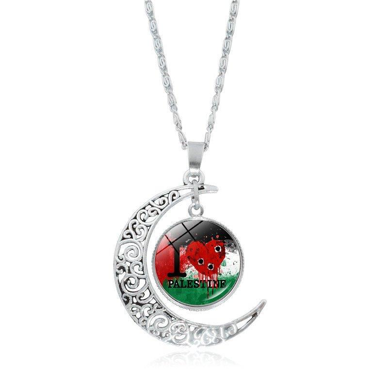 MAC077 Women's Versatile Silver keffiyeh Hollow Moon Pendant Necklace - Image 16