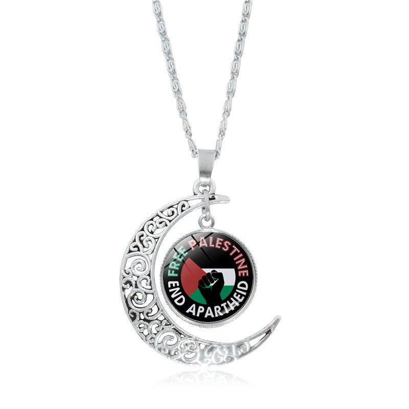MAC077 Women's Versatile Silver keffiyeh Hollow Moon Pendant Necklace - Image 18