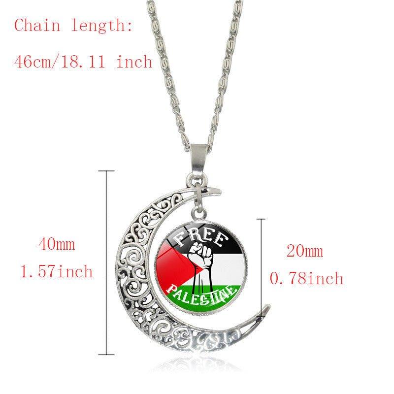 MAC077 Women's Versatile Silver keffiyeh Hollow Moon Pendant Necklace - Image 2