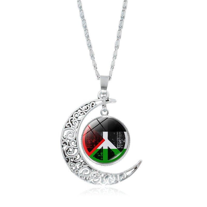 MAC077 Women's Versatile Silver keffiyeh Hollow Moon Pendant Necklace - Image 21