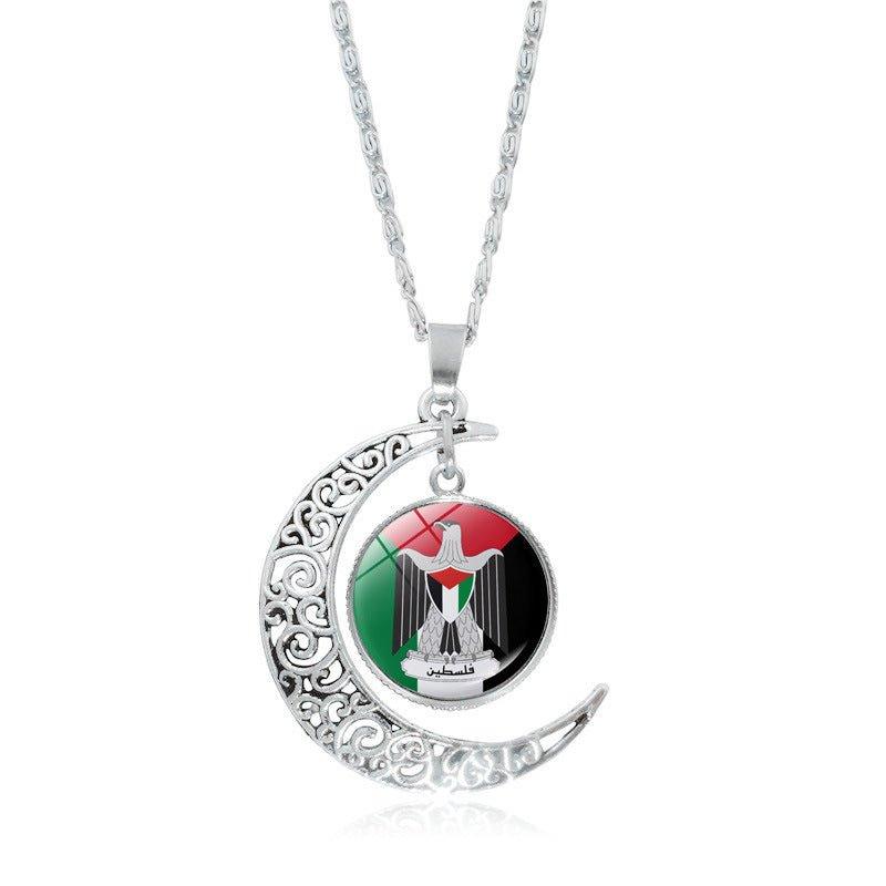 MAC077 Women's Versatile Silver keffiyeh Hollow Moon Pendant Necklace - Image 24