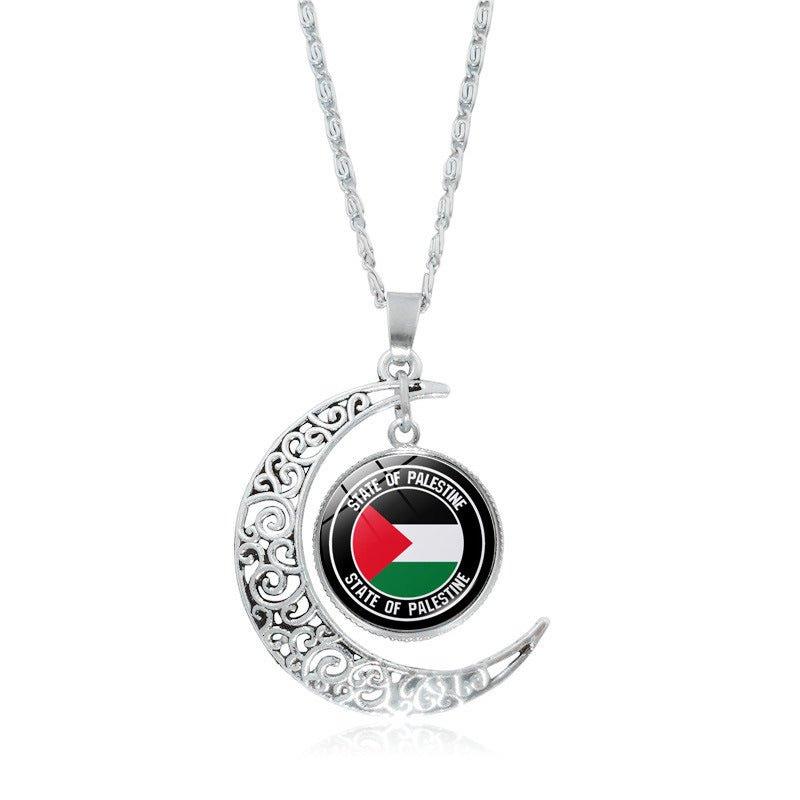 MAC077 Women's Versatile Silver keffiyeh Hollow Moon Pendant Necklace - Image 4