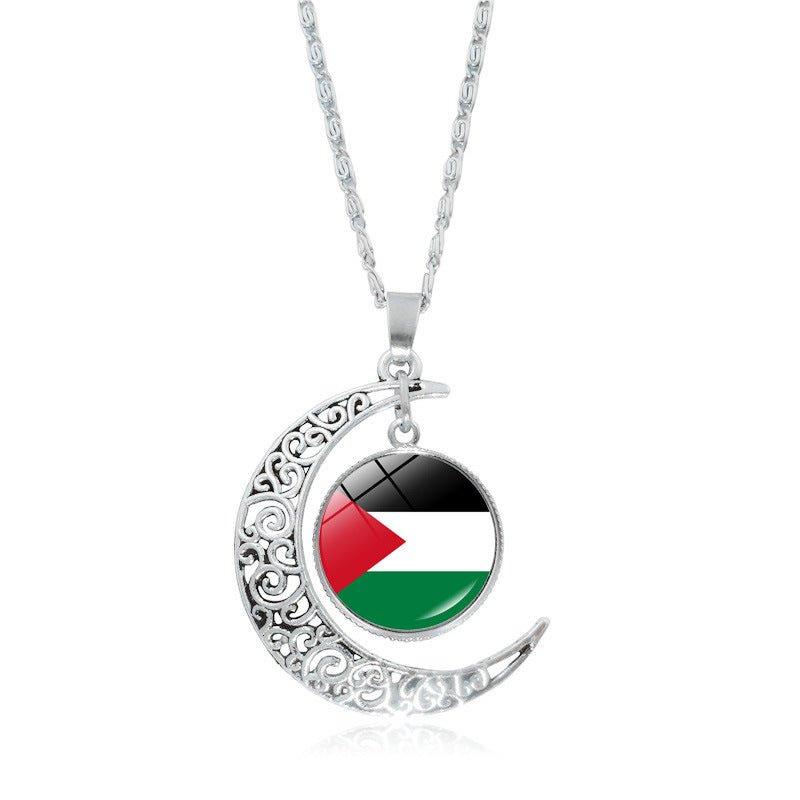 MAC077 Women's Versatile Silver keffiyeh Hollow Moon Pendant Necklace - Image 5