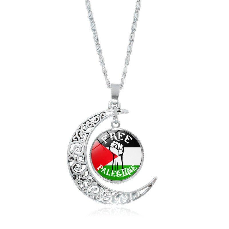 MAC077 Women's Versatile Silver keffiyeh Hollow Moon Pendant Necklace - Image 6