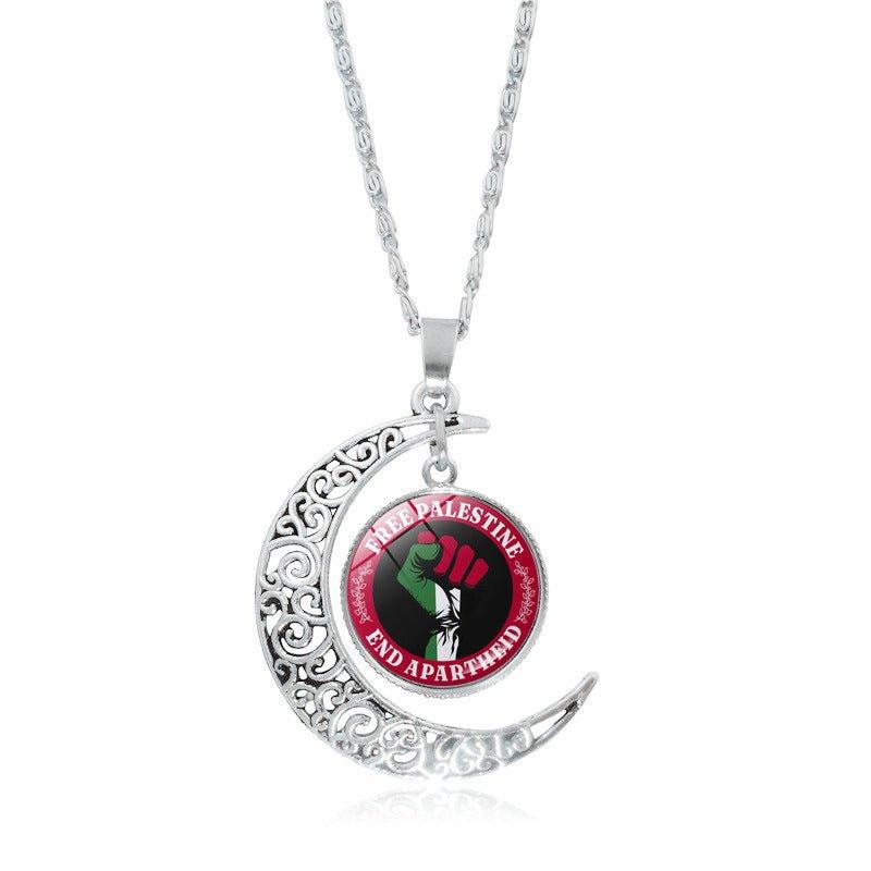 MAC077 Women's Versatile Silver keffiyeh Hollow Moon Pendant Necklace - Image 7