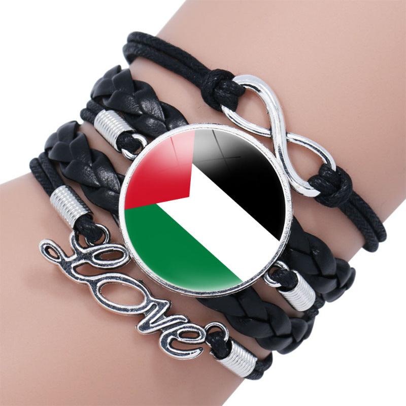 Palestinian flag keffiyeh pattern time gemstone love & â style multi-layered bracelet (MAC080)