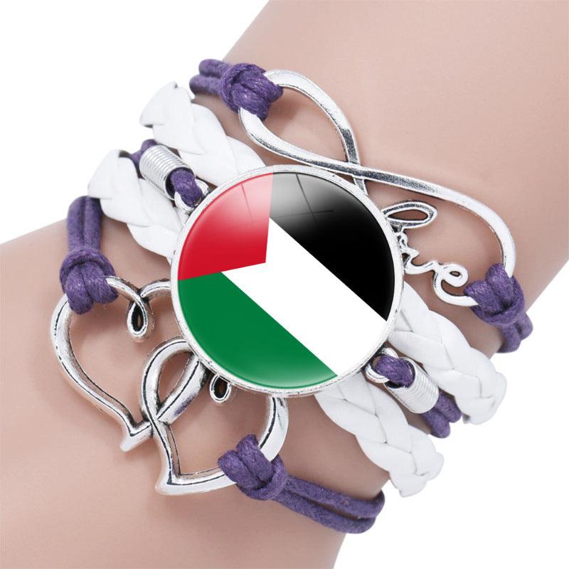Palestinian flag keffiyeh pattern time gemstone love & â style multi-layered bracelet (MAC080) - Image 10