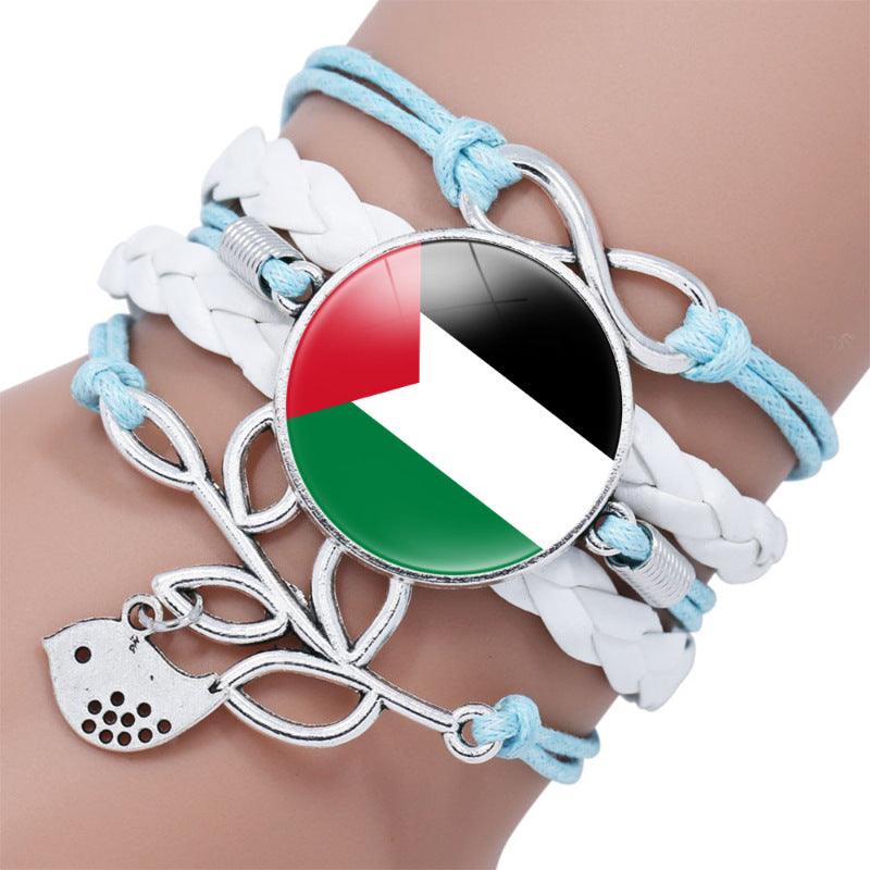 Palestinian flag keffiyeh pattern time gemstone love & â style multi-layered bracelet (MAC080) - Image 11
