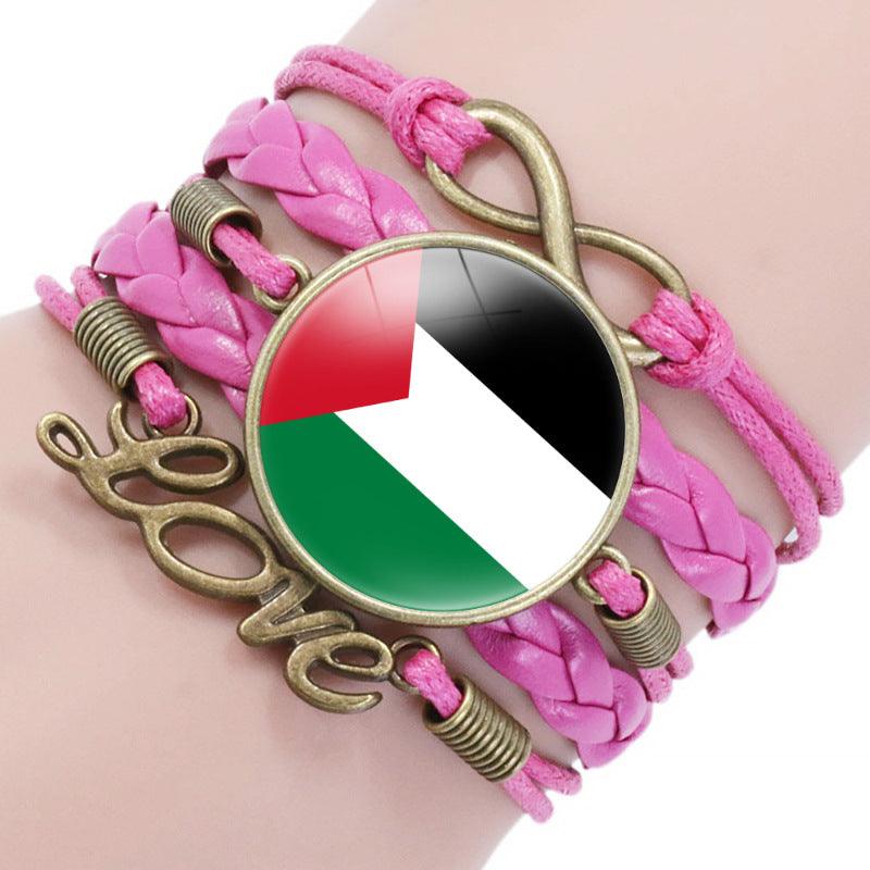Palestinian flag keffiyeh pattern time gemstone love & â style multi-layered bracelet (MAC080) - Image 13