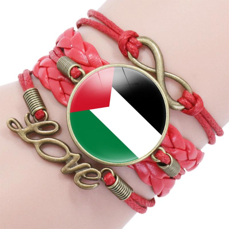 Palestinian flag keffiyeh pattern time gemstone love & â style multi-layered bracelet (MAC080) - Image 14