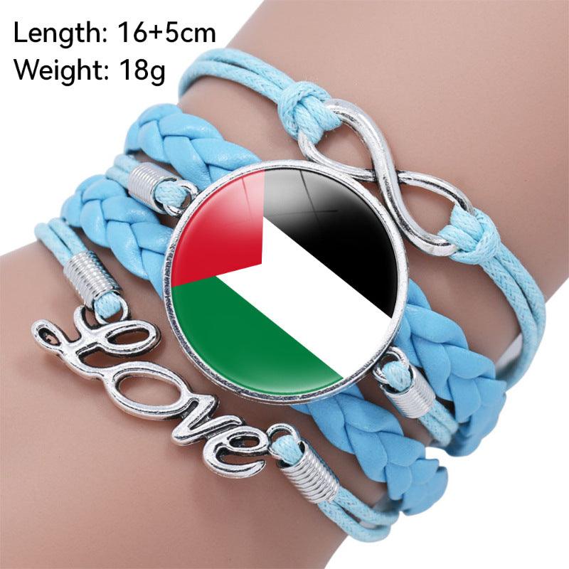 Palestinian flag keffiyeh pattern time gemstone love & â style multi-layered bracelet (MAC080) - Image 2