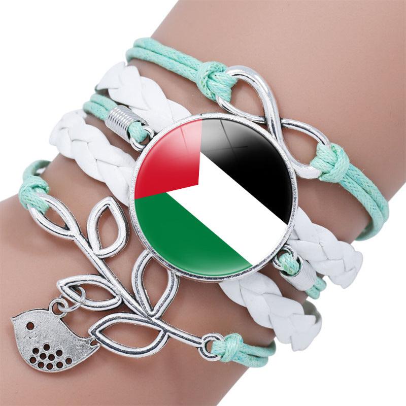 Palestinian flag keffiyeh pattern time gemstone love & â style multi-layered bracelet (MAC080) - Image 3
