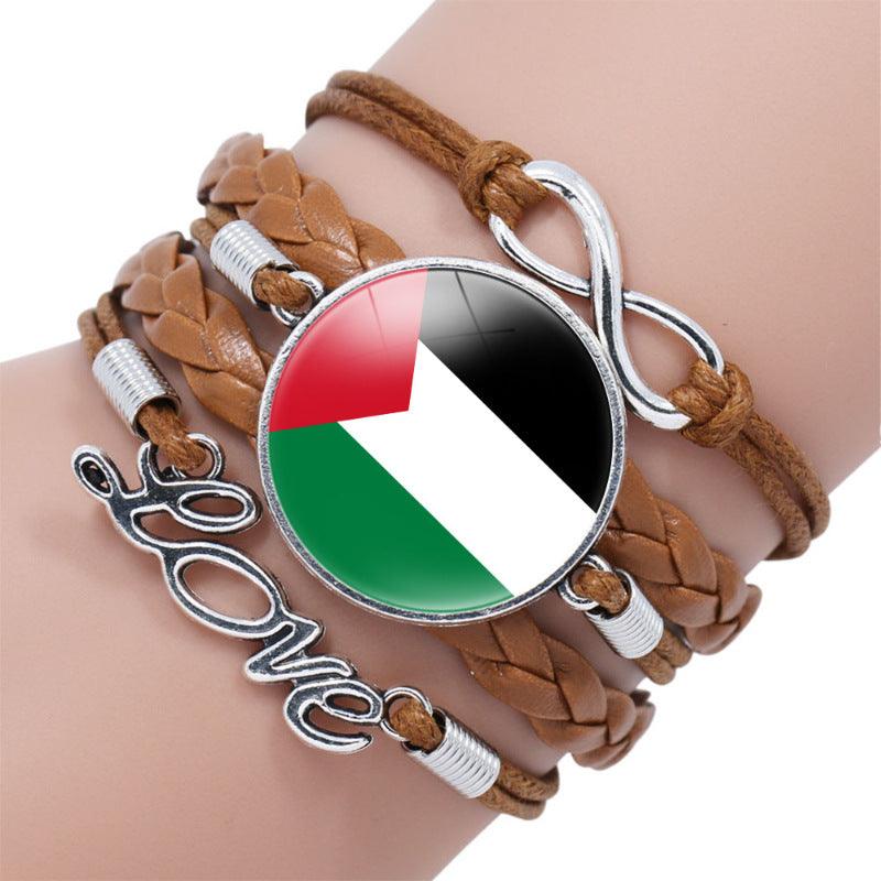 Palestinian flag keffiyeh pattern time gemstone love & â style multi-layered bracelet (MAC080) - Image 5