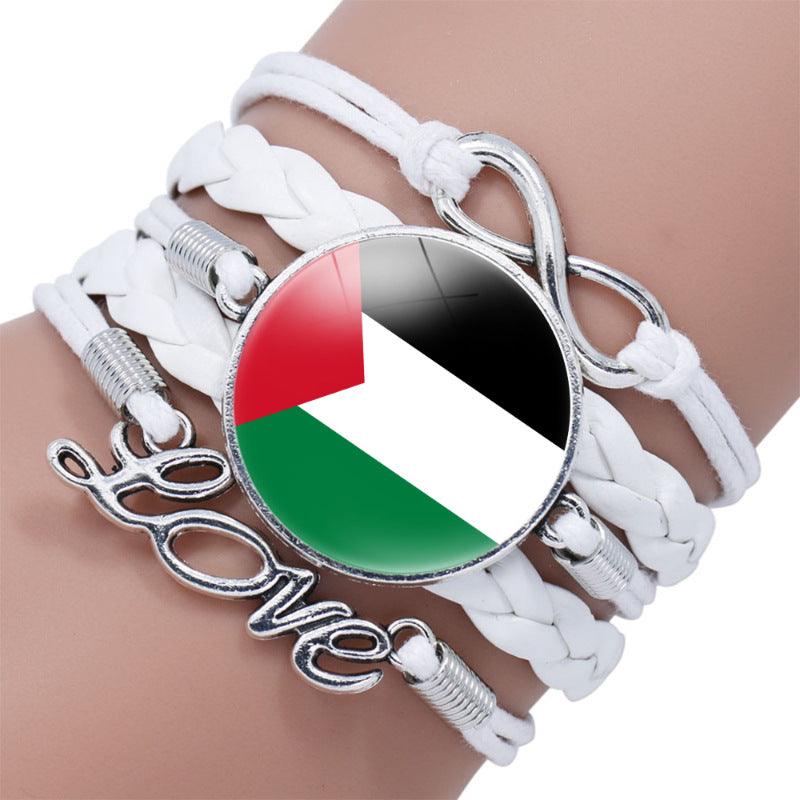 Palestinian flag keffiyeh pattern time gemstone love & â style multi-layered bracelet (MAC080) - Image 6