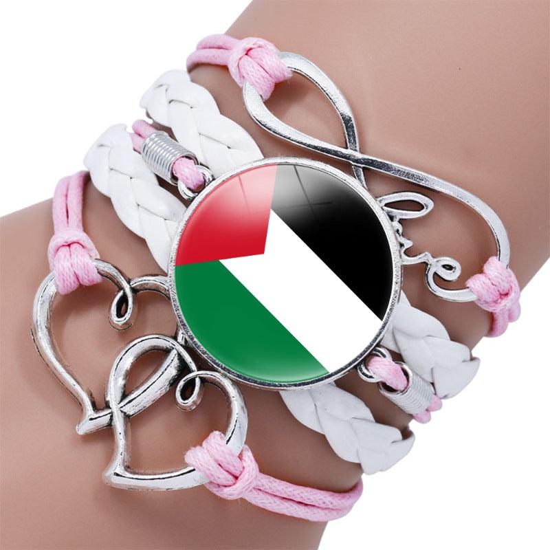 Palestinian flag keffiyeh pattern time gemstone love & â style multi-layered bracelet (MAC080) - Image 8