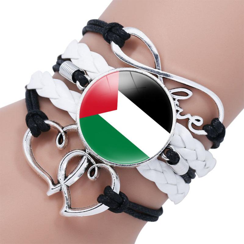Palestinian flag keffiyeh pattern time gemstone love & â style multi-layered bracelet (MAC080) - Image 9