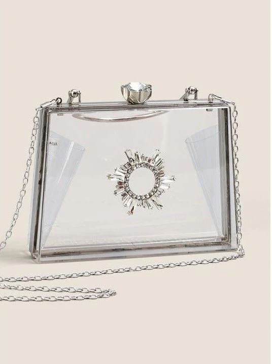 MAC082 Chain Crossbody Rhinestone Acrylic Transparent Evening Bag - Image 2