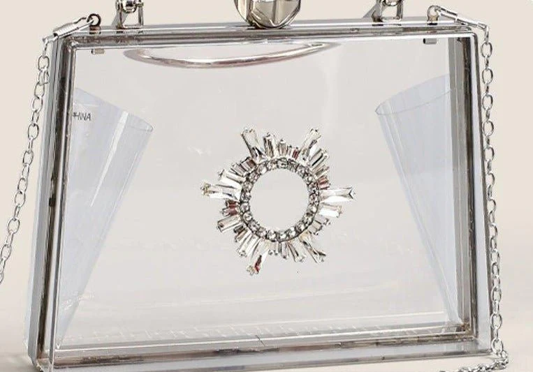 MAC082 Chain Crossbody Rhinestone Acrylic Transparent Evening Bag - Image 3