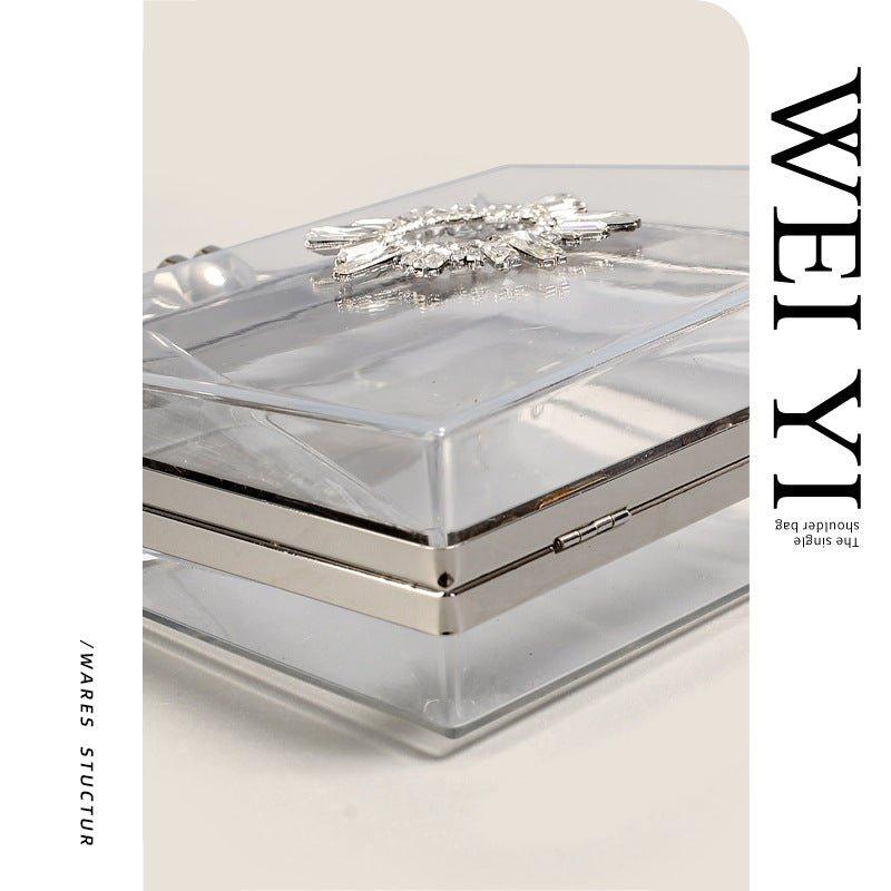 MAC082 Chain Crossbody Rhinestone Acrylic Transparent Evening Bag - Image 4