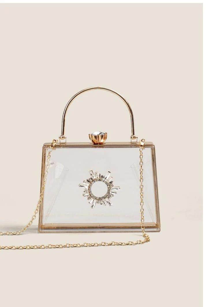 MAC082 Chain Crossbody Rhinestone Acrylic Transparent Evening Bag - Image 5