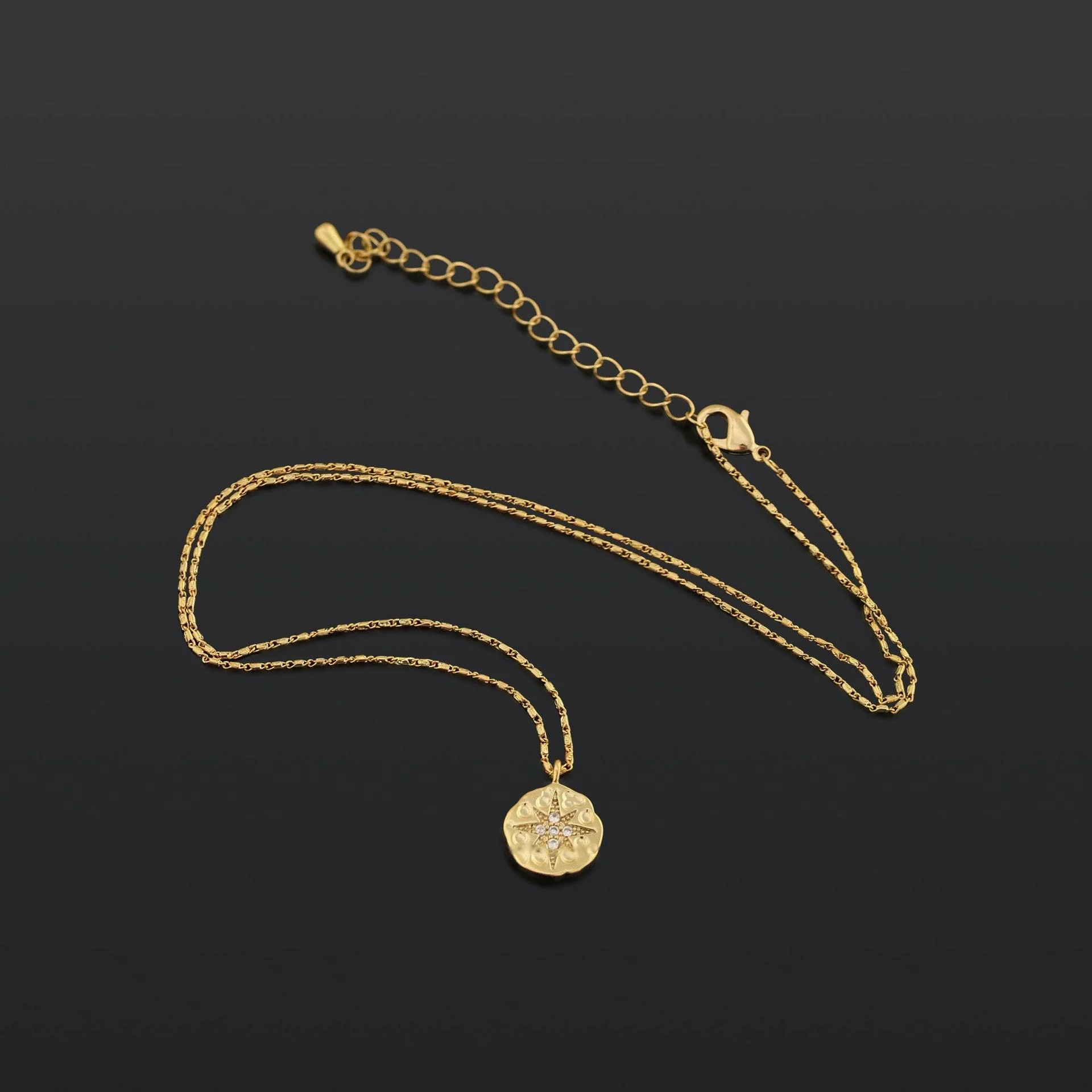 MAC084 North Star Coin Button Pendant Necklace
