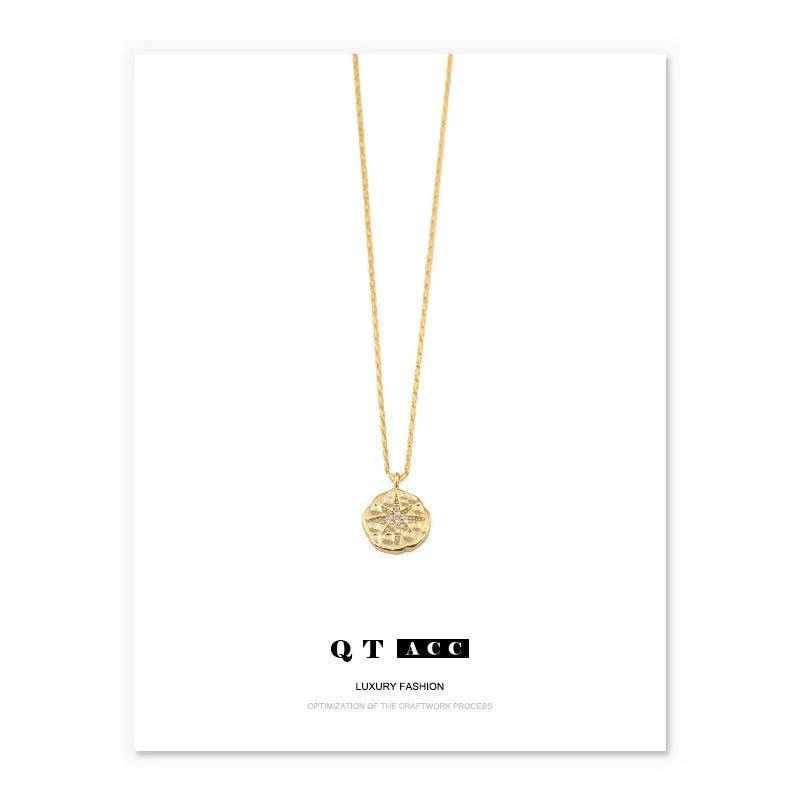 MAC084 North Star Coin Button Pendant Necklace - Image 2