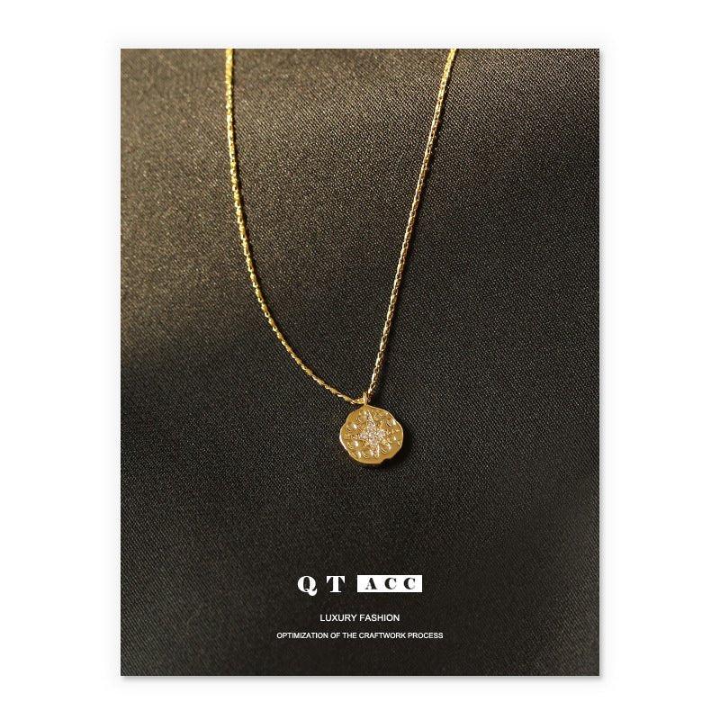 MAC084 North Star Coin Button Pendant Necklace - Image 4