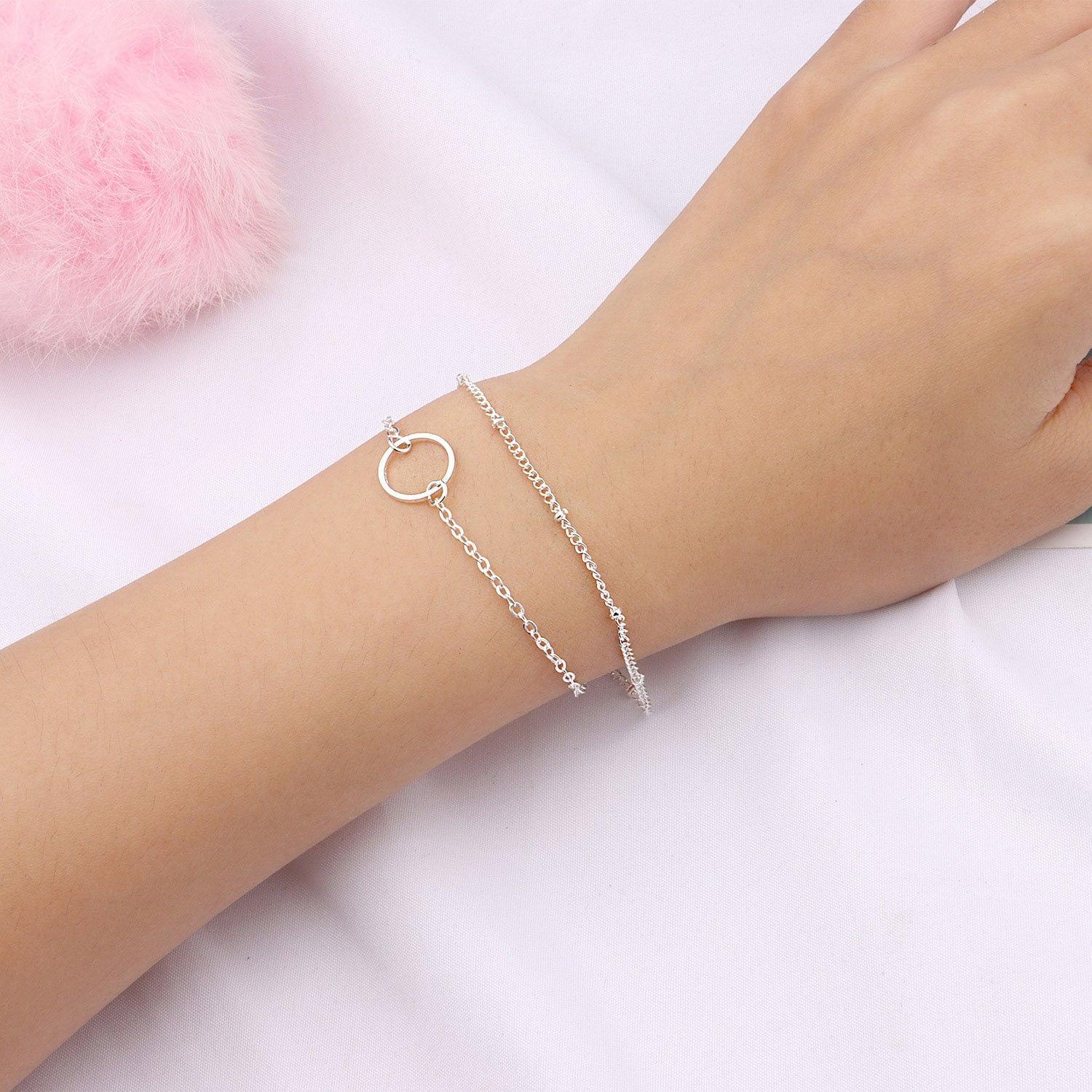 MAC085 Fashionable GeometricHollow Ring Simple Double Layer Bracelet - Image 3