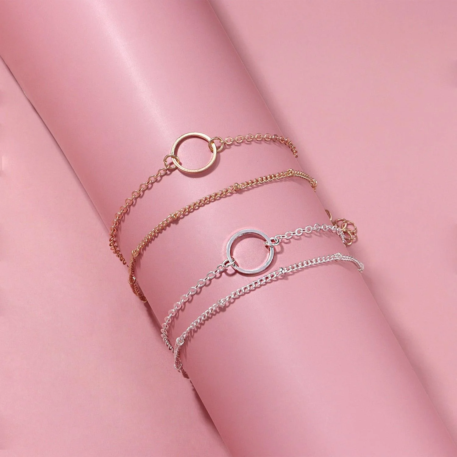 MAC085 Fashionable GeometricHollow Ring Simple Double Layer Bracelet - Image 4