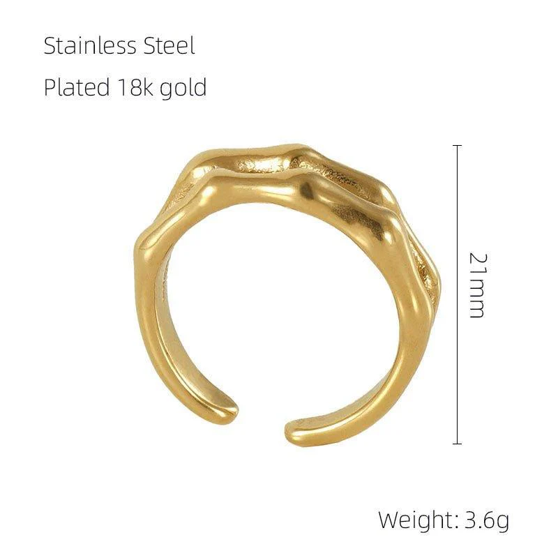 MAC086 Light Luxury Stainless Steel Open Adjustable Irregular Ring - Image 3