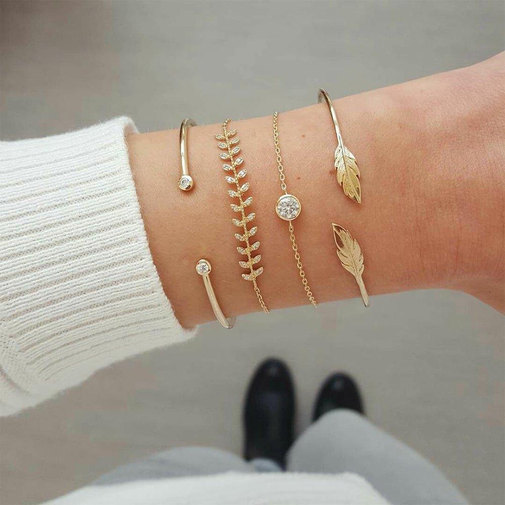 MAC087 Fashionable Leaf Alloy Diamond Electroplated 4-piece Bracelet Set - Image 2