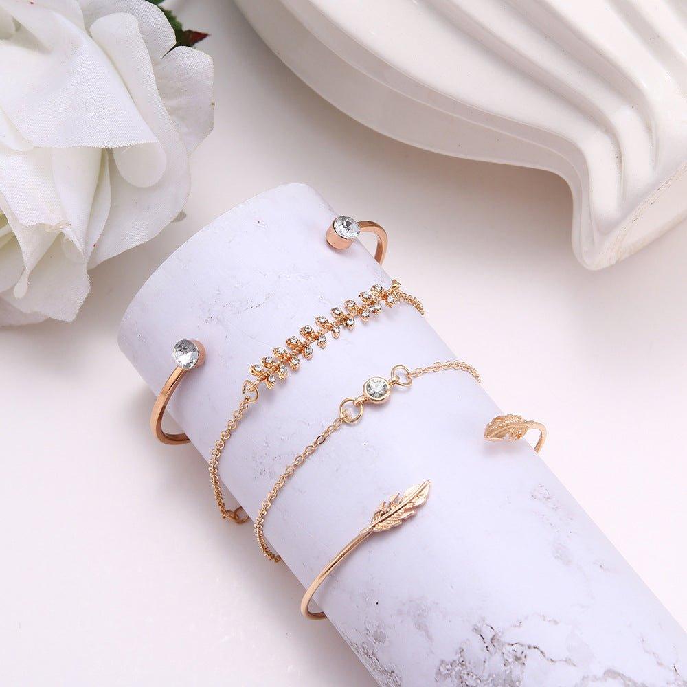 MAC087 Fashionable Leaf Alloy Diamond Electroplated 4-piece Bracelet Set - Image 3