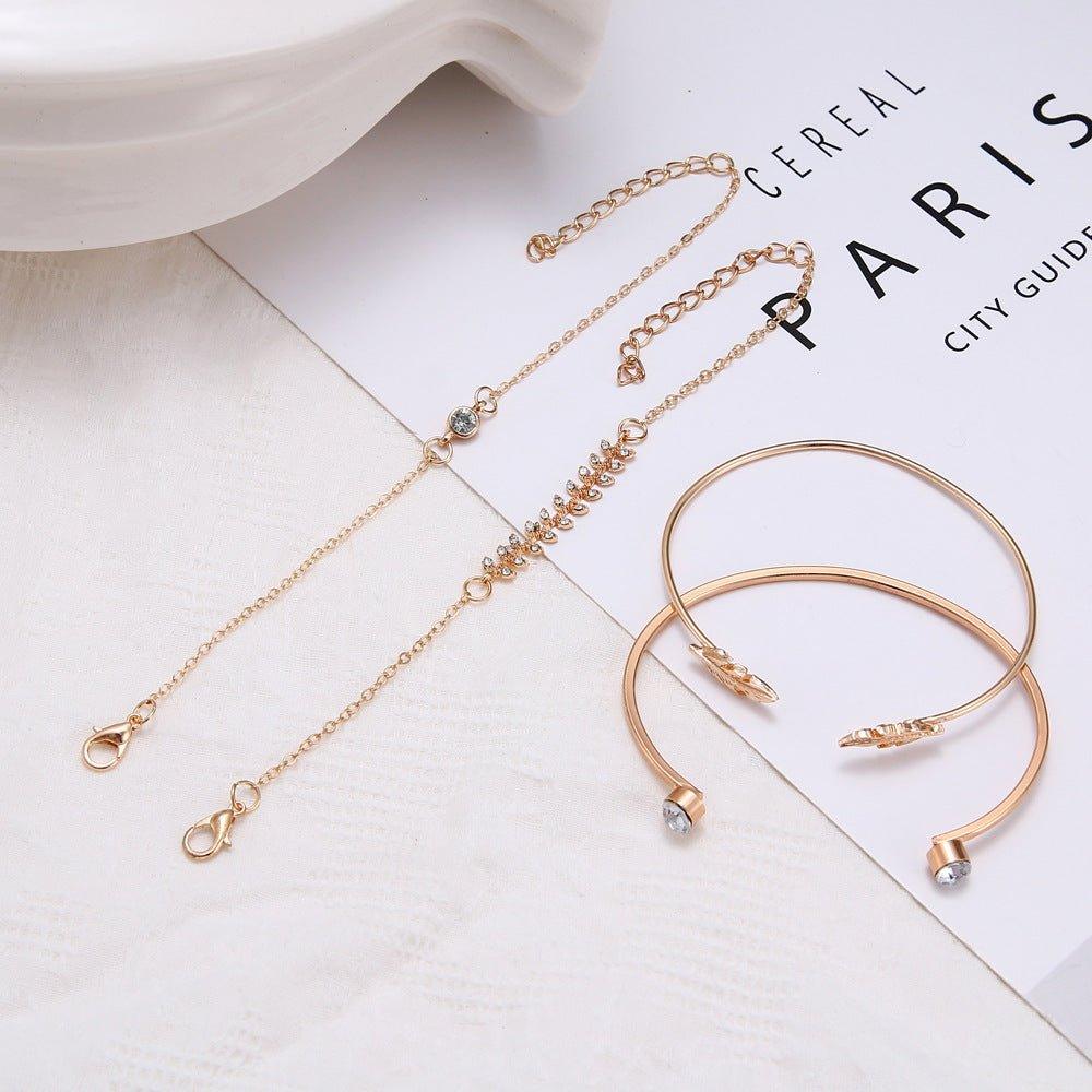 MAC087 Fashionable Leaf Alloy Diamond Electroplated 4-piece Bracelet Set - Image 4