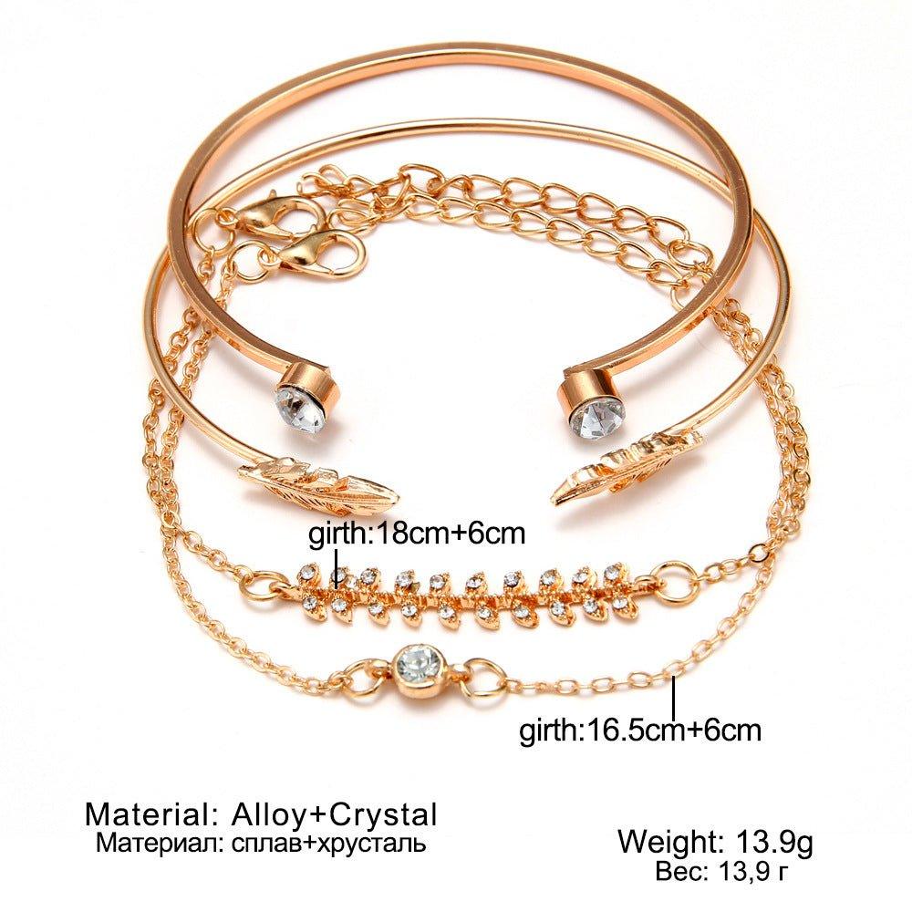 MAC087 Fashionable Leaf Alloy Diamond Electroplated 4-piece Bracelet Set - Image 5